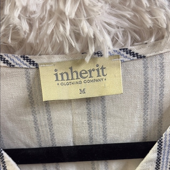 Cream and Blue Striped Women's Blouse - Picture 2 of 6